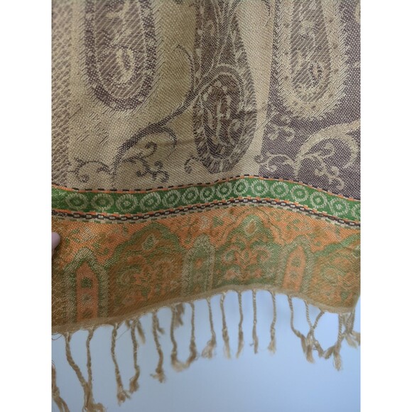 Paisley Pashmina & Silk Scarf Shawl Wrap One Size Elegant Sage Green/Orange - Picture 4 of 10
